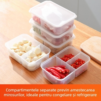 Cutie pentru conservare a alimentelor în frigider, recipient etanș pentru carne, ceapă verde, ghimbir și usturoi, cu compartimente