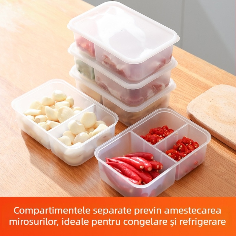Cutie pentru conservare a alimentelor în frigider, recipient etanș pentru carne, ceapă verde, ghimbir și usturoi, cu compartimente