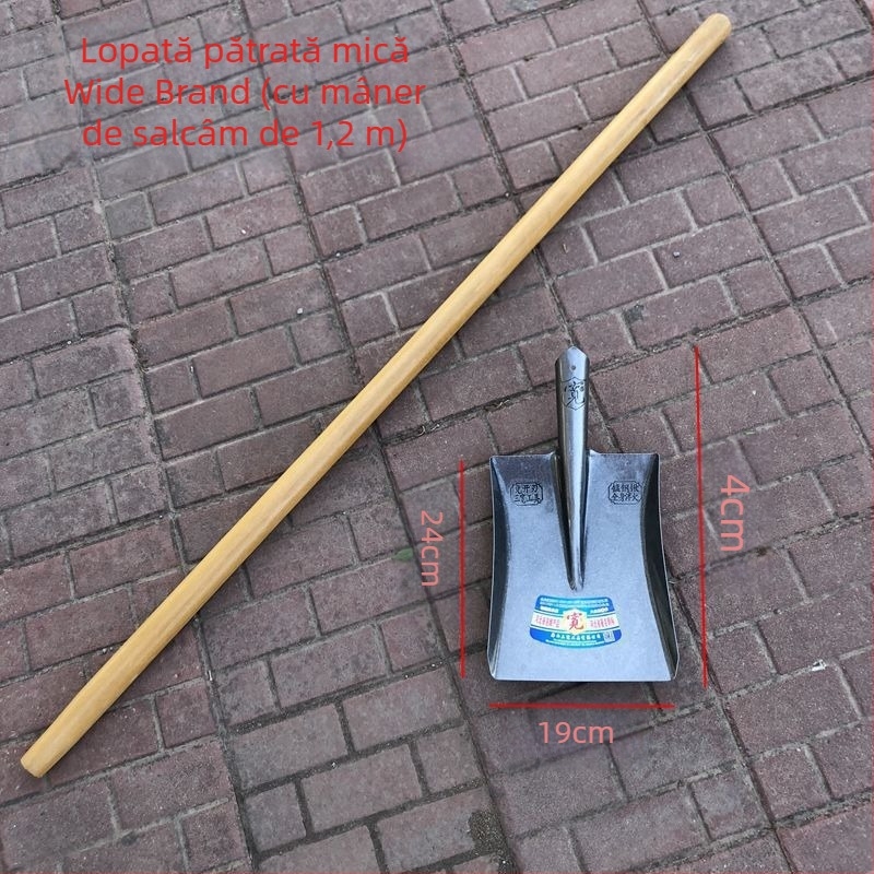  Lopată din oțel mangan, tratat termic, lamă plată cu vârf ascuțit și cap pătrat, mare, pentru exterior, grădină și agricultură