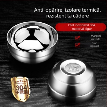 Vas din oțel inoxidabil 304 pentru tăiței și orez, rotund, dublu strat, finisaj platina, pentru copii/acasă, diametre 11-19 cm