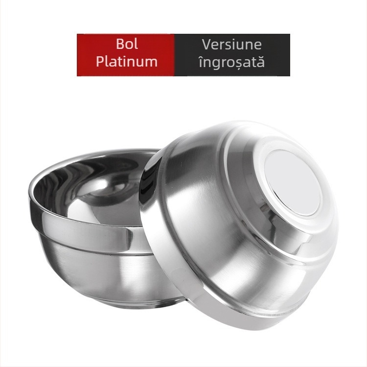 Vas din oțel inoxidabil 304 pentru tăiței și orez, rotund, dublu strat, finisaj platina, pentru copii/acasă, diametre 11-19 cm