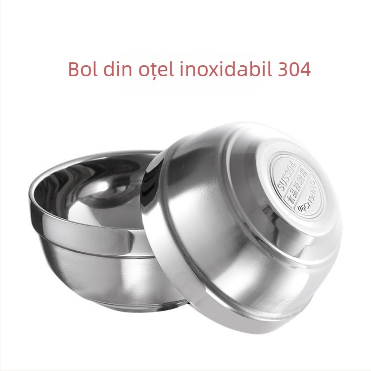 Vas din oțel inoxidabil 304 pentru tăiței și orez, rotund, dublu strat, finisaj platina, pentru copii/acasă, diametre 11-19 cm