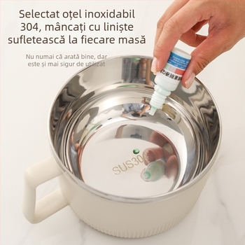 Bol din oțel inoxidabil 304 cu capac, pentru scurgere, stil japonez, mare capacitate, îngroșat, protecție la arsură, cu mâner