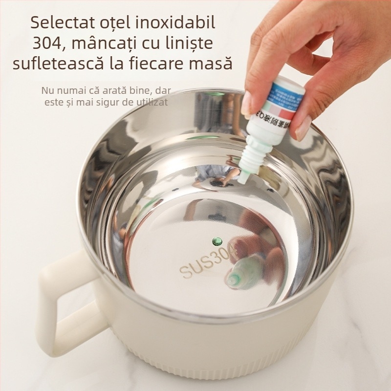 Bol din oțel inoxidabil 304 cu capac, pentru scurgere, stil japonez, mare capacitate, îngroșat, protecție la arsură, cu mâner