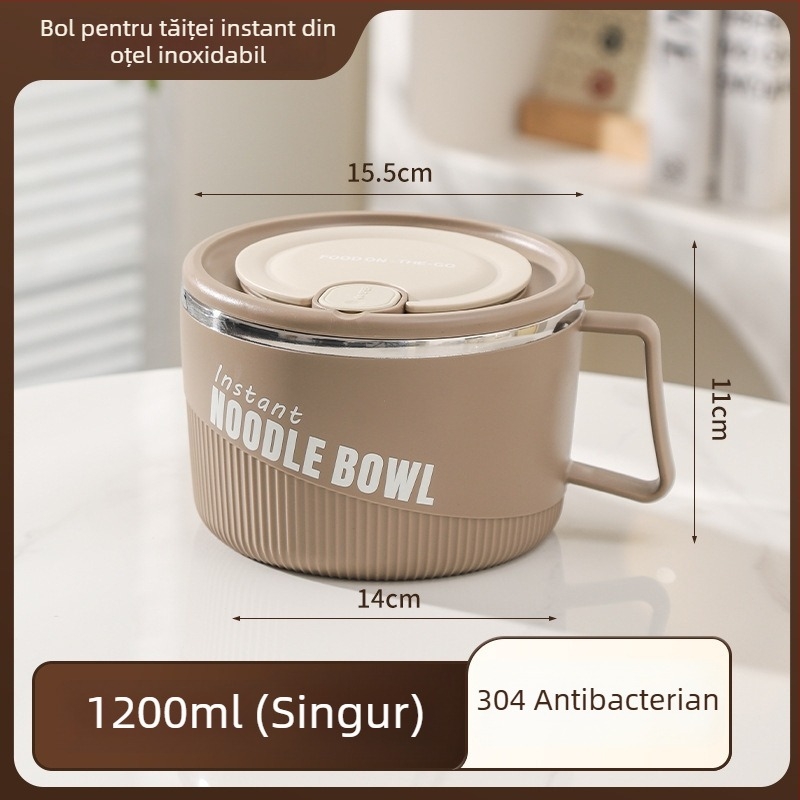 Bol din oțel inoxidabil 304 cu capac, pentru scurgere, stil japonez, mare capacitate, îngroșat, protecție la arsură, cu mâner