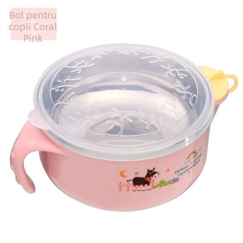 Bol pentru copii din oțel inoxidabil, izolat, cu capac, design desen animat