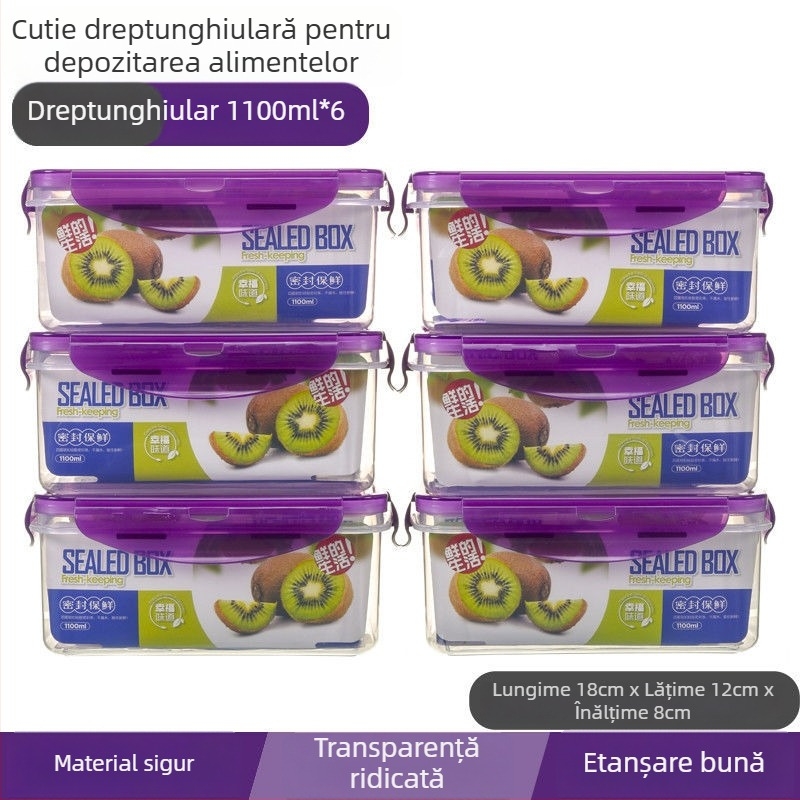 Recipient dreptunghiular cu capac, capacitate mare, etanș, pentru congelator, transparent, îngroșat