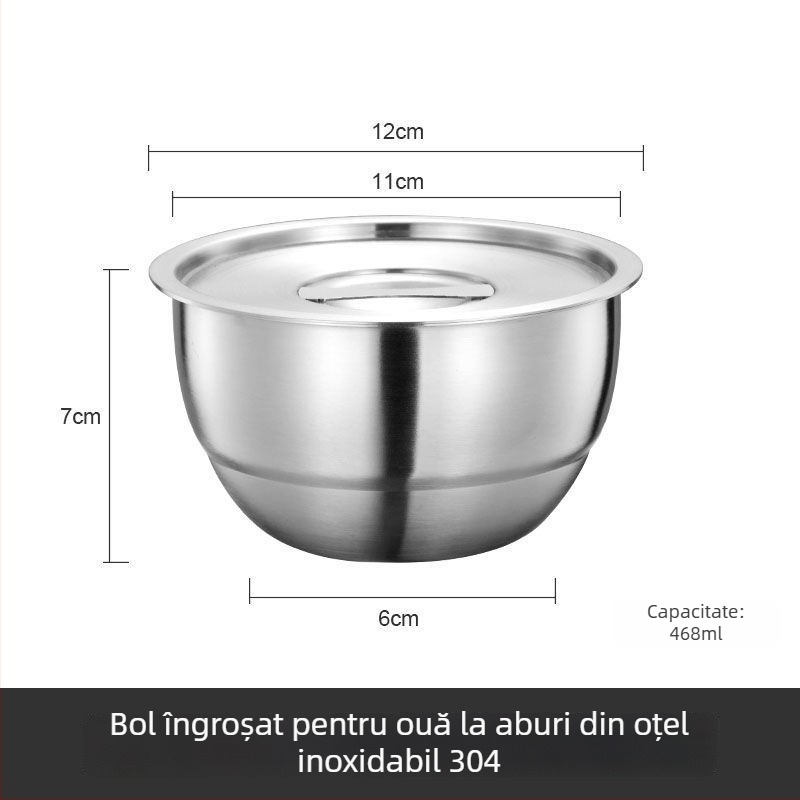 304 oțel inoxidabil – bol pentru ou fiert la abur, gros, rotund, diametrul 11–11,9 cm, finisaj mat, potrivit pentru copii și adulți