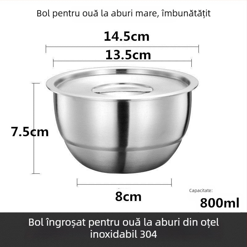 304 oțel inoxidabil – bol pentru ou fiert la abur, gros, rotund, diametrul 11–11,9 cm, finisaj mat, potrivit pentru copii și adulți