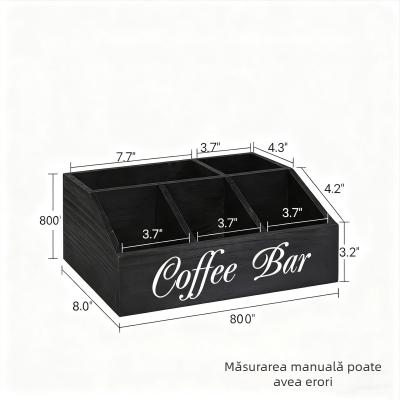Cutie de depozitare cafea din lemn masiv, cu mai multe compartimente, organizator de bar pentru birou, cu sertar și divizoare