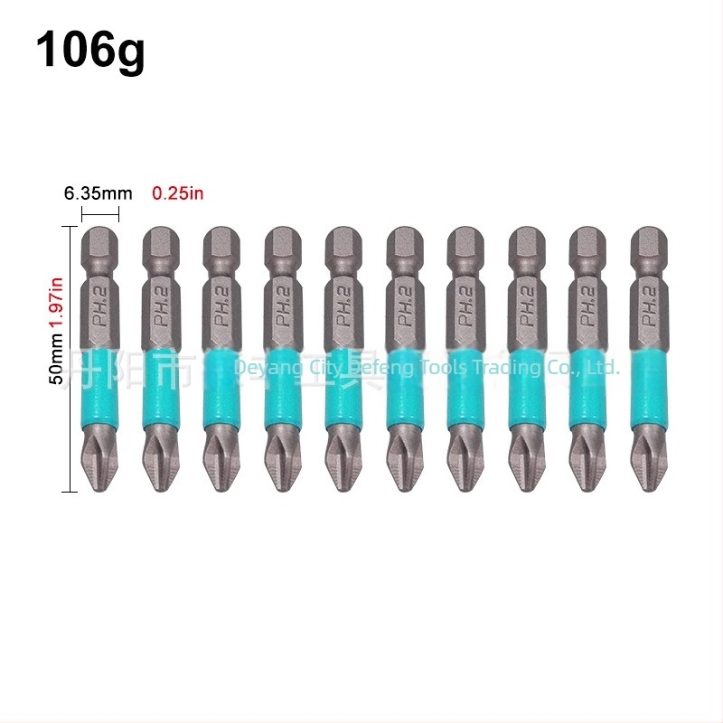 Bit S2 anti-alunecare pentru șurubelnițe electrice și pneumatice, cruce PH2, magnetic, duritate înaltă, 25–150 mm