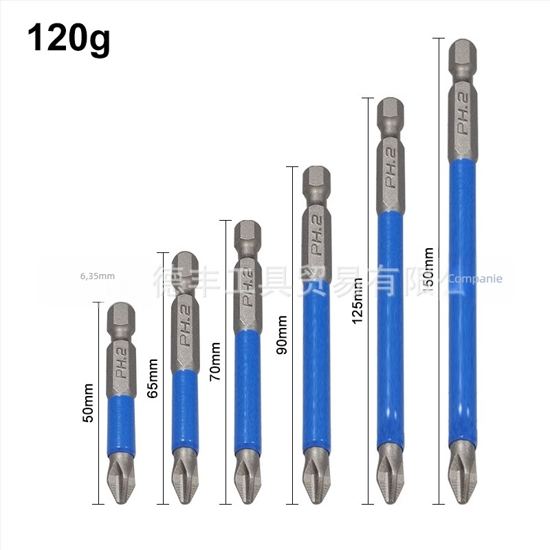 Bit S2 anti-alunecare pentru șurubelnițe electrice și pneumatice, cruce PH2, magnetic, duritate înaltă, 25–150 mm