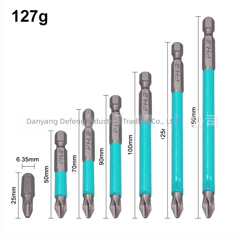 Bit S2 anti-alunecare pentru șurubelnițe electrice și pneumatice, cruce PH2, magnetic, duritate înaltă, 25–150 mm