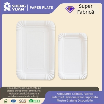 Farfurie de hârtie dreptunghiulară, de unică folosință, de calitate alimentară, biodegradabilă, dimensiuni 10x16 cm sau 13x20 cm, 230-300 GSM, potrivită pentru picnicuri și uz casnic