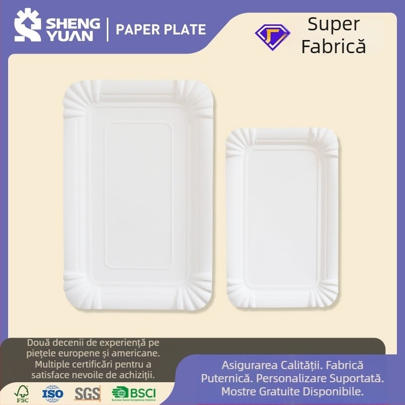 Farfurie de hârtie dreptunghiulară, de unică folosință, de calitate alimentară, biodegradabilă, dimensiuni 10x16 cm sau 13x20 cm, 230-300 GSM, potrivită pentru picnicuri și uz casnic