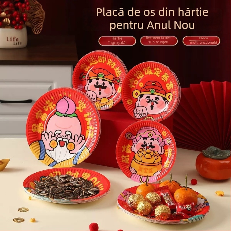 Farfurii de hârtie de unică folosinţă, în stil chinezesc pentru Anul Calului, groase, pentru Anul Nou și picnic