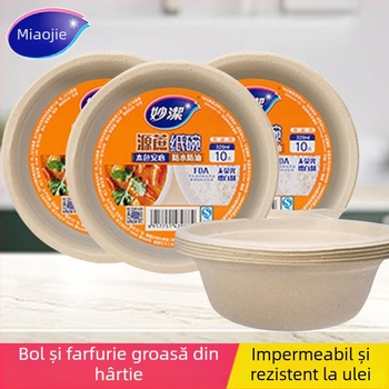 Miaojie set de farfurii și boluri din plastic, de unică folosință, capacitate 320 ml, rotunde, culoare uni, farfurie pentru fructe pentru picnic și grătar