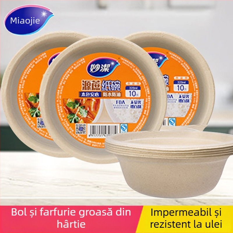 Miaojie set de farfurii și boluri din plastic, de unică folosință, capacitate 320 ml, rotunde, culoare uni, farfurie pentru fructe pentru picnic și grătar