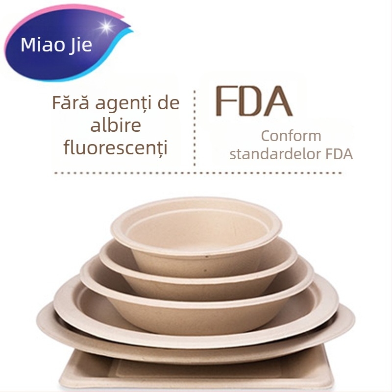 Miaojie set de farfurii și boluri din plastic, de unică folosință, capacitate 320 ml, rotunde, culoare uni, farfurie pentru fructe pentru picnic și grătar