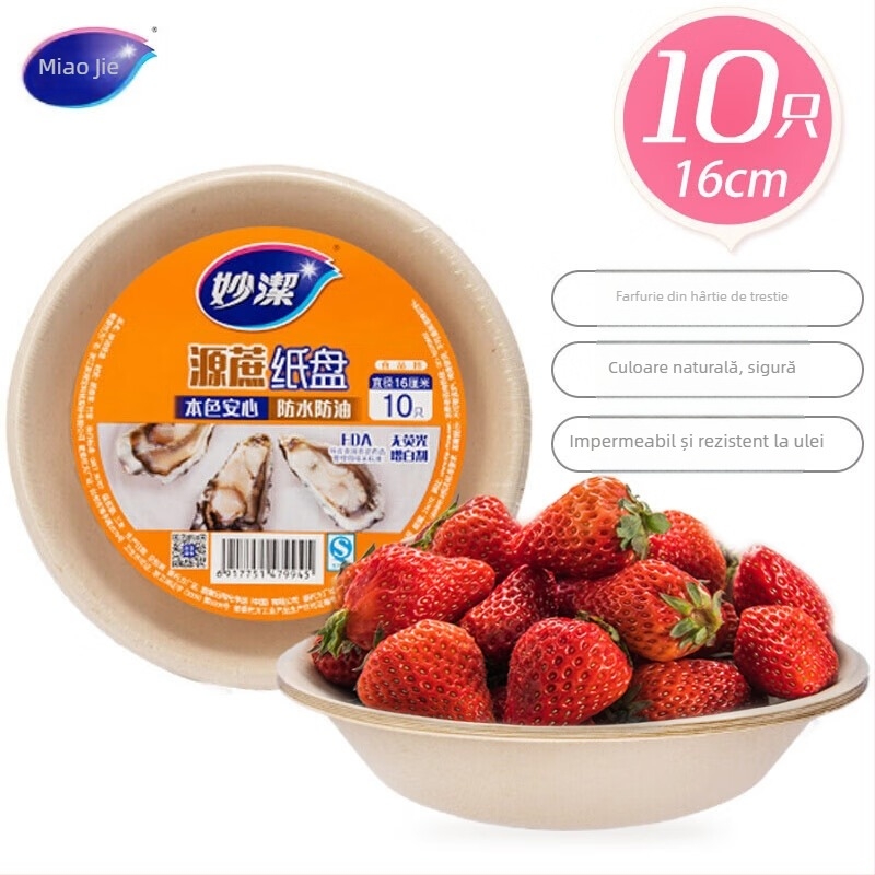 Miaojie set de farfurii și boluri din plastic, de unică folosință, capacitate 320 ml, rotunde, culoare uni, farfurie pentru fructe pentru picnic și grătar