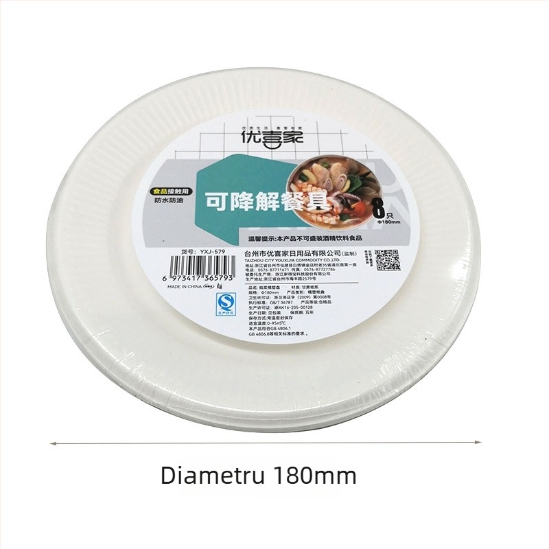 Farfurie de unică folosință din hârtie, de calitate alimentară, groasă, biodegradabilă, rotundă, 160×160×5 mm, pentru grătar și uz casnic