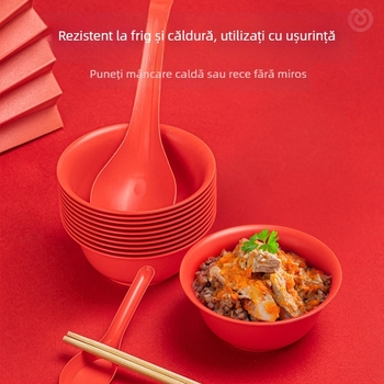 Set de veselă de unică folosință pentru nuntă – boluri roșii pentru orez și pentru supă dulce, cu design mai gros, pentru uz casnic