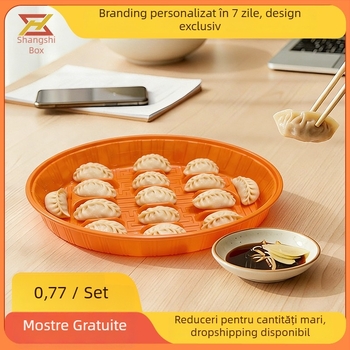 Cutie de unică folosință, rotundă, pentru gyoza și wonton, transparentă, din PP gros, cu capac, potrivită pentru microunde