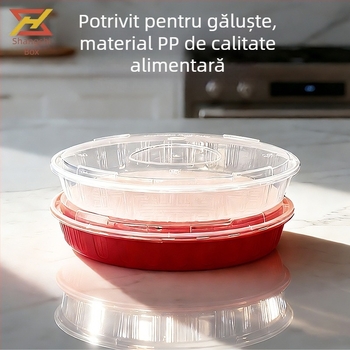 Cutie de unică folosință, rotundă, pentru gyoza și wonton, transparentă, din PP gros, cu capac, potrivită pentru microunde