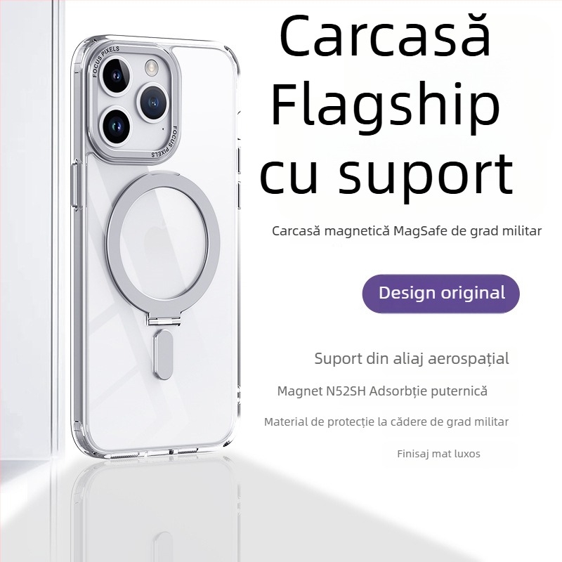 Carcasă TPU pentru iPhone cu suport magnetic și suport invizibil, fulcru transparent, personalizabilă