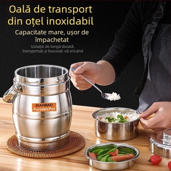 Cutie termoizolantă din oțel inoxidabil, cu 3 straturi și capac, capacitate mare pentru prânz