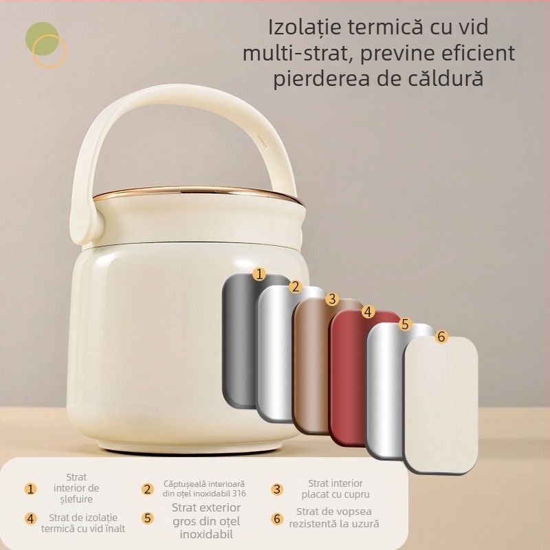 Cutie de prânz izolată din oțel inoxidabil 316, cu tacâmuri, cutie de prânz portabil în stil Bento