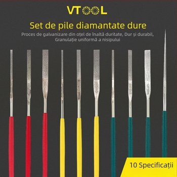 VTOOL set mic de fișiere din aliaj de diamant, forme variate, finisare fină, fișier plat înclinant mic PTF-10