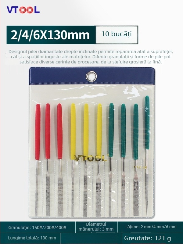 VTOOL set mic de fișiere din aliaj de diamant, forme variate, finisare fină, fișier plat înclinant mic PTF-10