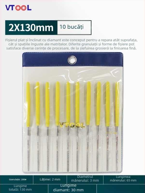 VTOOL set mic de fișiere din aliaj de diamant, forme variate, finisare fină, fișier plat înclinant mic PTF-10