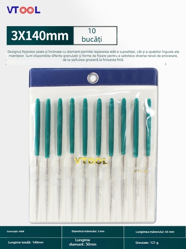 VTOOL set mic de fișiere din aliaj de diamant, forme variate, finisare fină, fișier plat înclinant mic PTF-10