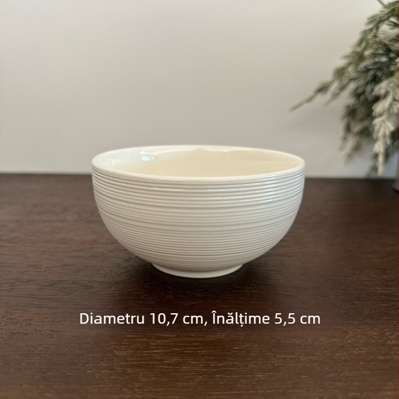 Bol ceramic, seria White Thread, rotund, compatibil cu microunde, potrivit pentru orez și tăiței