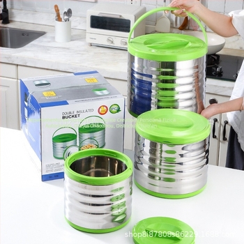 Set din oțel inoxidabil izolat termic, 3 piese, cu capacitate mare pentru uz comercial, include recipient izolat pentru orez și cutie de prânz