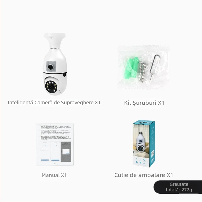 ICSEE Xiongmai Soluție E27 Cameră bec cu două obiective, viziune de noapte și interfon, supraveghere pentru interior