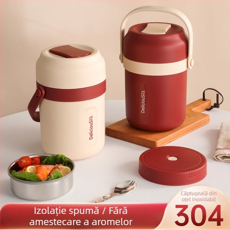 Cutie pentru prânz termoizolantă din oțel inoxidabil 304, cu dublu strat, capacitate 2000 ml