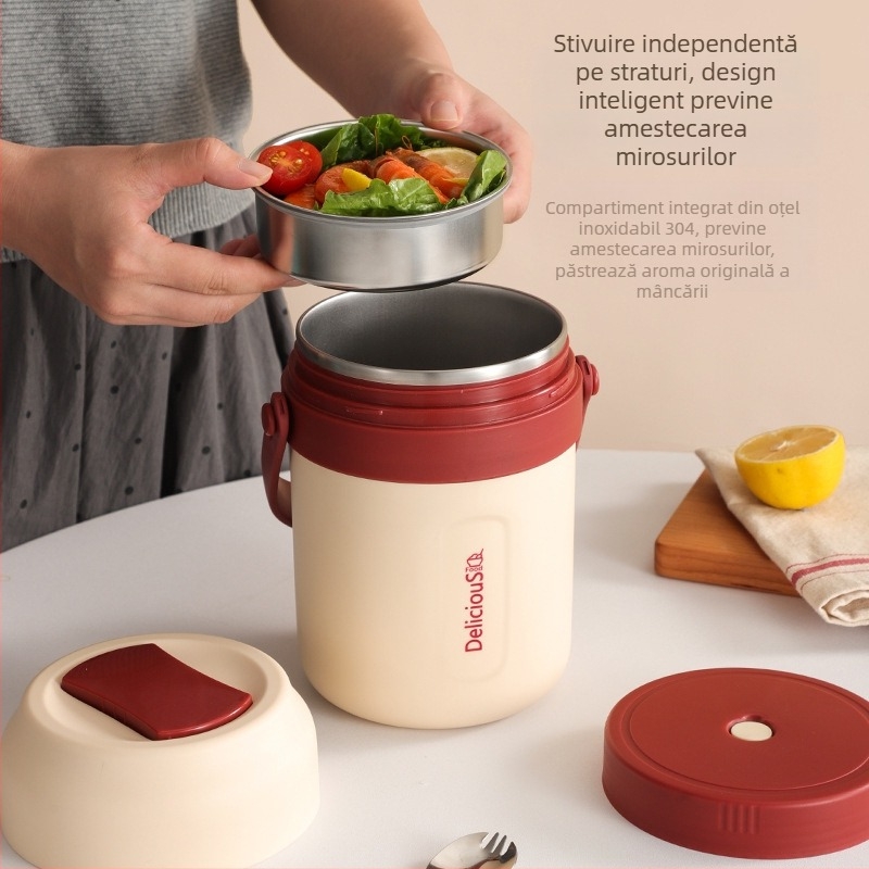 Cutie pentru prânz termoizolantă din oțel inoxidabil 304, cu dublu strat, capacitate 2000 ml