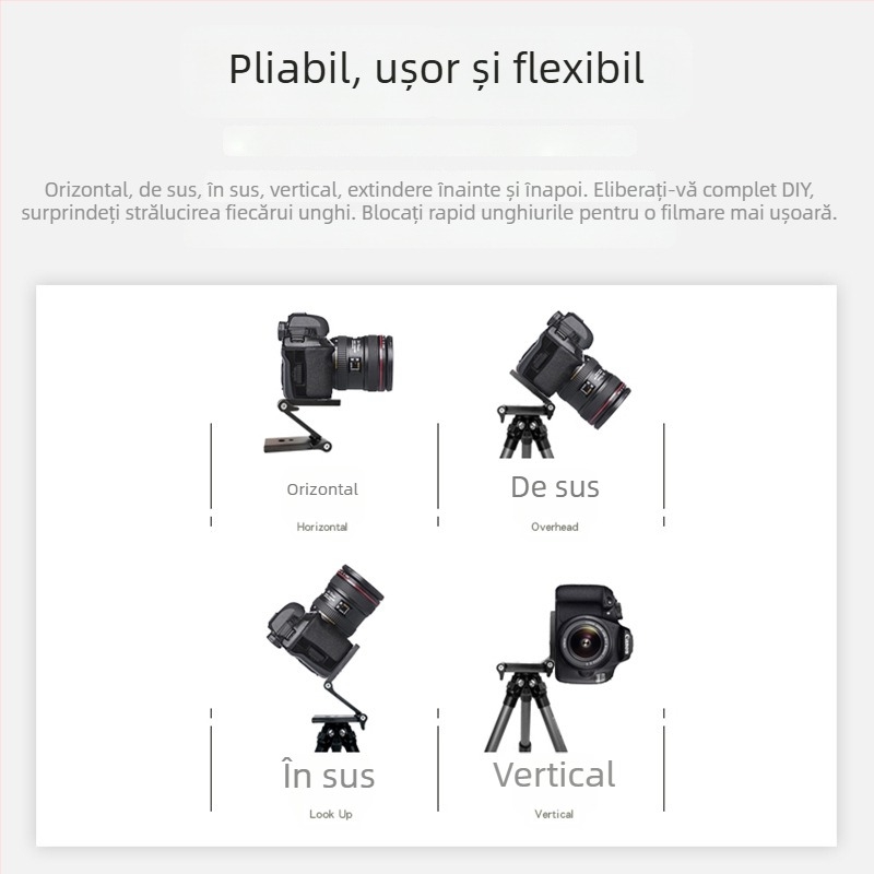 Trepied de birou pliabil în formă de Z, blocare rapidă, pentru telefoane, camere DSLR și slider pentru streaming live și filmare