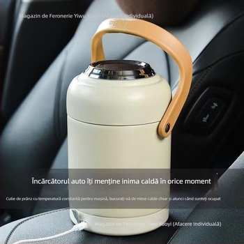 Cutie prânz din oțel inoxidabil 304, izolată, încălzire USB pentru mașină, portabilă, capacitate mare, menține temperatura constantă