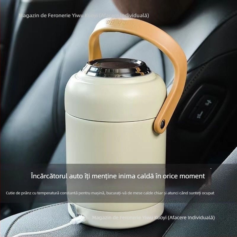 Cutie prânz din oțel inoxidabil 304, izolată, încălzire USB pentru mașină, portabilă, capacitate mare, menține temperatura constantă