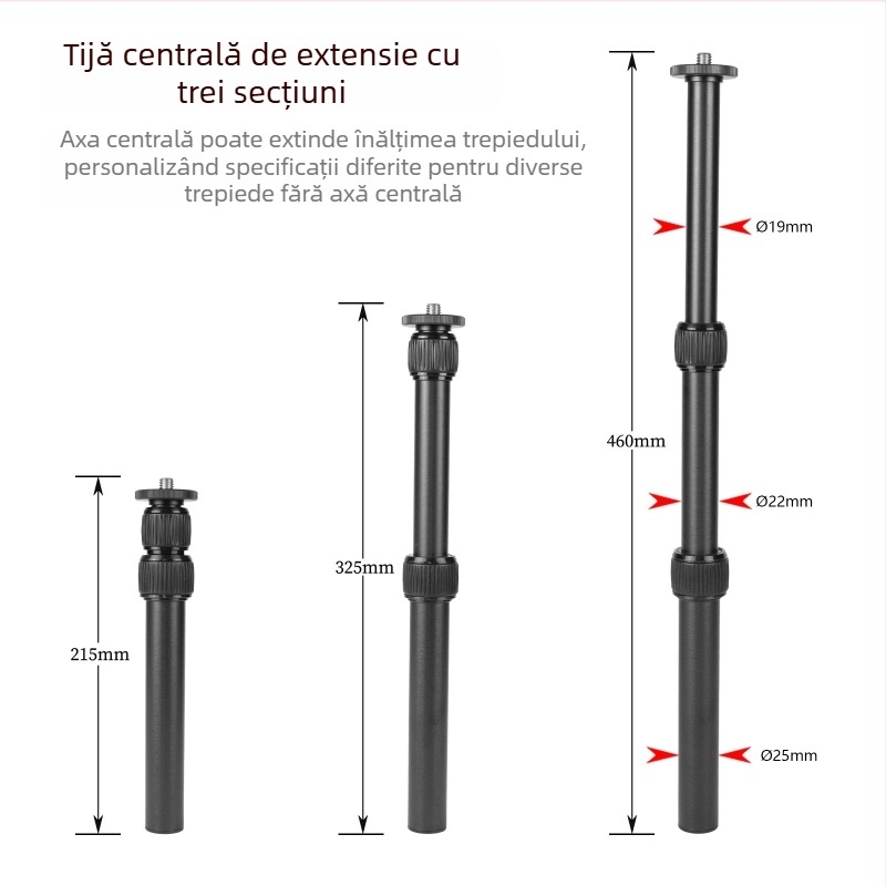 Tija de extindere a coloanei centrale pentru trepied și monopod, cu suport pentru telefon și stabilizator gimbal