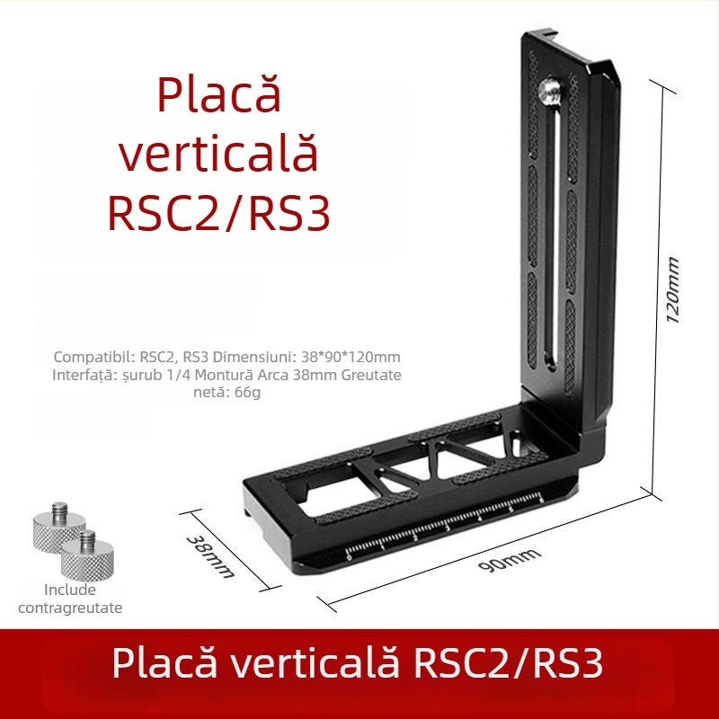 RS3/RS4 placă verticală de eliberare rapidă pentru stabilizator DJI RSC2 și camere mirrorless/DSLR, formă în L