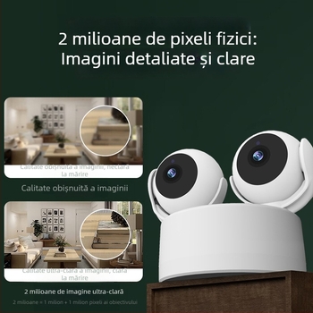 Cameră de supraveghere pentru casă cu lentile duale și vizualizare duală, Wi-Fi, PTZ compact, HD, fără fir