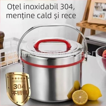Vas de supă din oțel inoxidabil 304, cu pereți dubli, izolație în vid, cu mâner