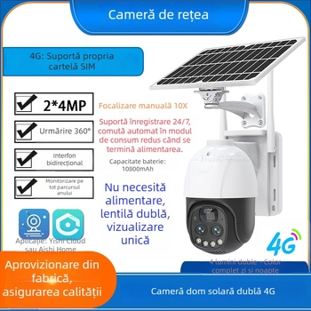 Cameră dome solară, 4K, cu obiectiv dual, zoom 10x și detecție oameni prin 4G