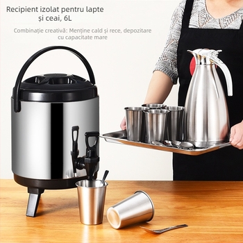 Set din oțel inoxidabil cu pereți dubli izolați, recipient pentru ceai cu lapte, 19 piese, pentru uz casnic și tarabe stradale