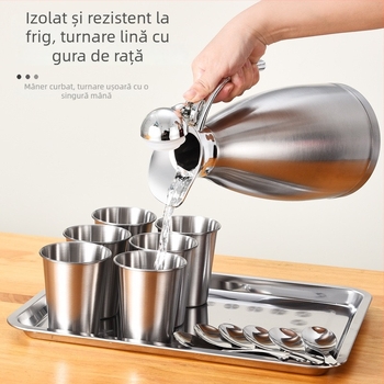 Set din oțel inoxidabil cu pereți dubli izolați, recipient pentru ceai cu lapte, 19 piese, pentru uz casnic și tarabe stradale